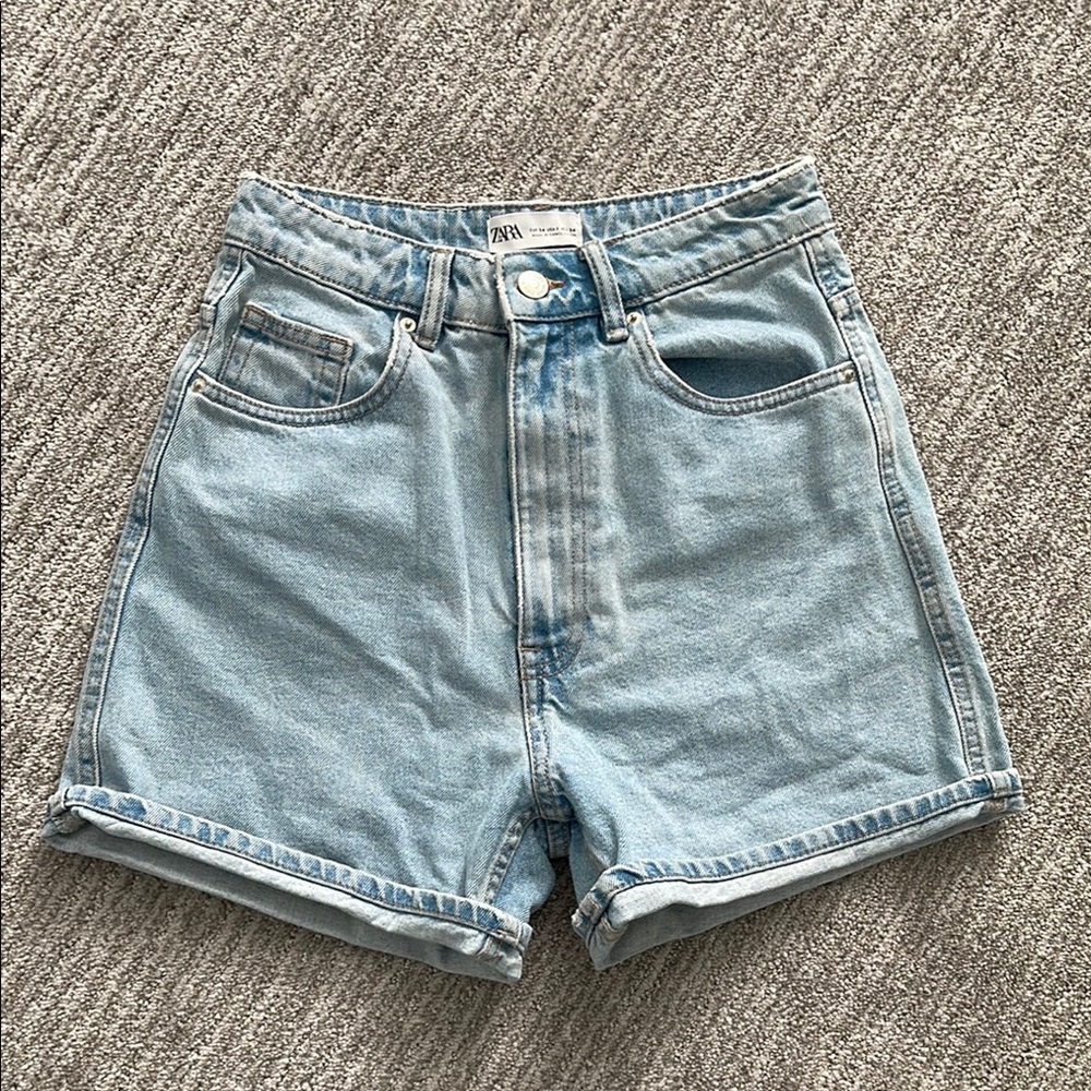 Zara Women's High Waist Light Blue Denim Shorts